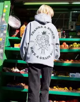 Серая толстовка унисекс с логотипом в виде фруктов и фруктами Batch1