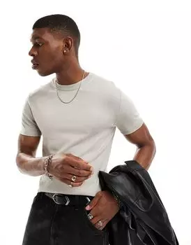 Серая трикотажная футболка мускулистого кроя Pull&Bear