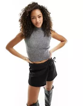 Серая трикотажная майка-дуплет New Look