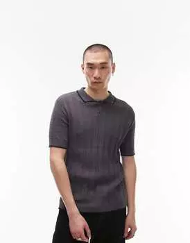 Серая трикотажная рубашка-поло в полоску с контрастным кантом Topman