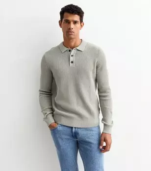 Серая трикотажная рубашка-поло в рубчик с длинными рукавами Jack & Jones Jack & Jones, бледно-серый