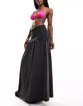 Серая юбка макси со сборками и низкой посадкой ASOS DESIGN