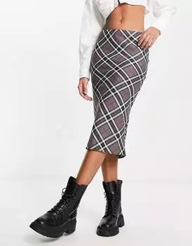 Серая юбка миди в клетку ASOS DESIGN