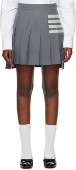 Серая юбка-плиссировка с 4 полосками из ткани полотняного переплетения Thom Browne