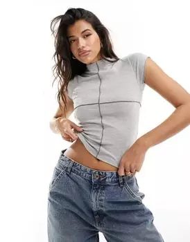 Серая укороченная футболка с открытыми швами ASOS