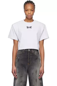 Серая укороченная футболка с подплечниками We11done