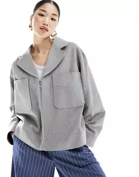 Серая укороченная куртка с начесом ASOS