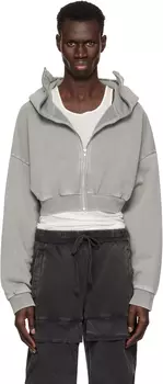Серая укороченная толстовка с капюшоном на молнии Entire Studios, Rhino