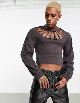 Серая укороченная толстовка с вырезом лазером ASOS DESIGN