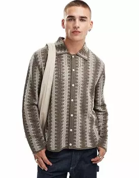 Серая укороченная трикотажная рубашка в полоску Abercrombie & Fitch