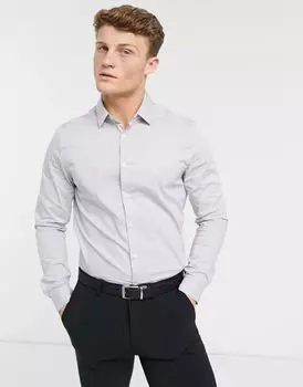 Серая узкая эластичная офисная рубашка узкого кроя ASOS