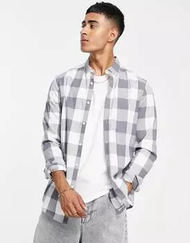 Серая узкая рубашка стрейч в клетку буйвола ASOS DESIGN