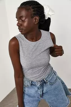 Серая вельветовая блузка с бретелями 1YXK2-45050-03 XHAN