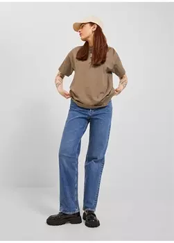 Серая женская футболка с круглым вырезом и принтом JJXX