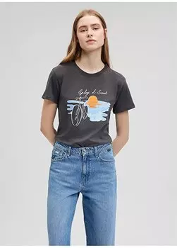 Серая женская футболка с круглым вырезом M1612397-70087-ФУТБОЛКА С ПРИНТОМ ВЕЛОСИПЕДОВ Mavi, серый