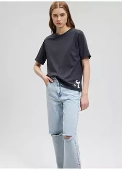 Серая женская футболка с круглым вырезом M1612531-70087-ФУТБОЛКА С ПРИНТОМ SNOOPY Mavi, серый