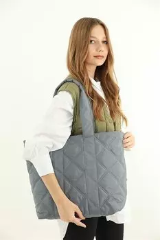 Серая женская стеганая сумка через плечо с пышным узором MADAMRA