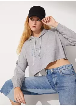Серая женская толстовка обычного кроя с капюшоном и принтом People By Fabrika