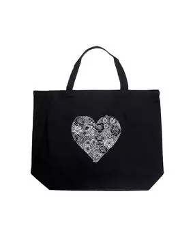 Сердце Цветы — Большая Большая Сумка Word Art LA Pop Art, черный