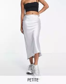 Серебристая атласная косая юбка миди Topshop Petite