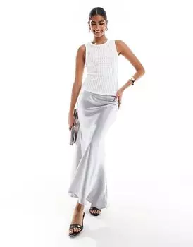 Серебристая атласная юбка макси Threadbare