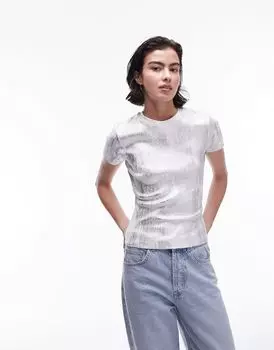 Серебристая футболка из фольги Topshop