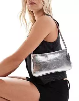 Серебристая сумка через плечо ASOS DESIGN – на тонком двойном ремешке