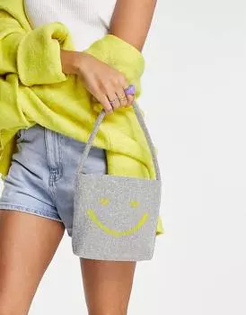 Серебристая сумка-тоут ASOS DESIGN со счастливым лицом ASOS DESIGN