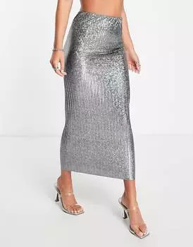 Серебристая юбка миди с эффектом металлик и складками Topshop
