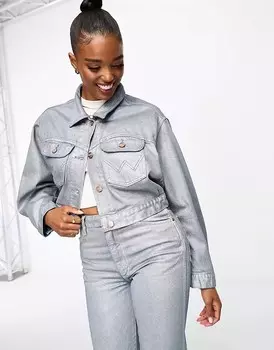 Серебристая укороченная джинсовая куртка Wrangler co-ord, серебряный