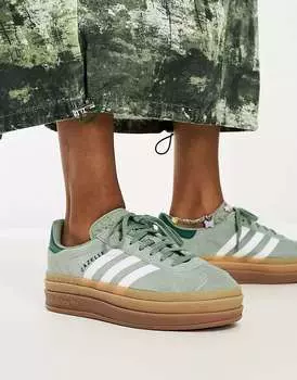 Серебристо-зеленые кроссовки на платформе adidas Originals Gazelle Bold с резиновой подошвой