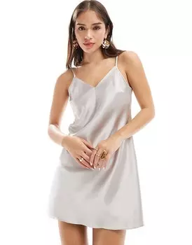 Серебристое атласное платье-комбинация мини Miss Selfridge