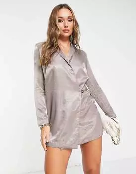 Серебристое мини-платье-блейзер с эффектом металлик River Island