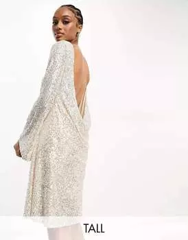 Серебристое мини-платье с длинными рукавами и пайетками Jaded Rose