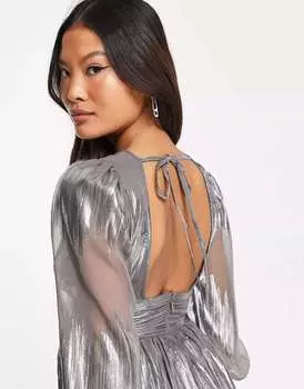 Серебристое мини-платье с металлизированной нитью River Island