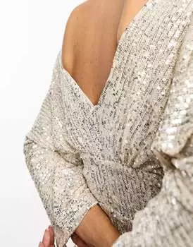 Серебристое платье-кимоно с рукавами-кимоно и пайетками TFNC