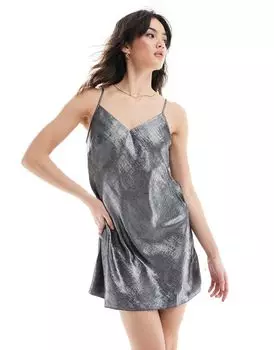 Серебристое платье мини с металлизированными бретелями Miss Selfridge