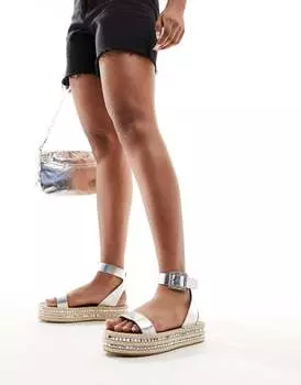 Серебристые эспадрильи из двух частей South Beach с заклепками