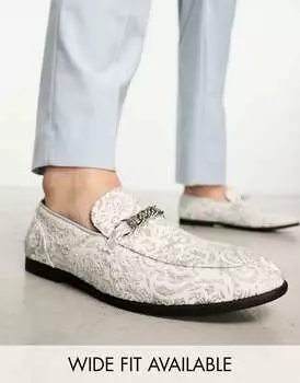 Серебристые бархатные лоферы ASOS DESIGN с металлической цепочкой