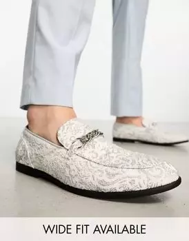 Серебристые бархатные лоферы ASOS с цепочкой стального серого цвета