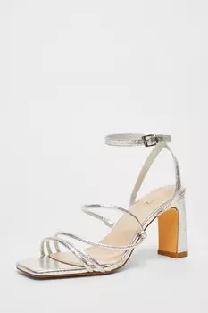 Серебристые босоножки из искусственной кожи с ремешками на каблуке QUIZ Clothing