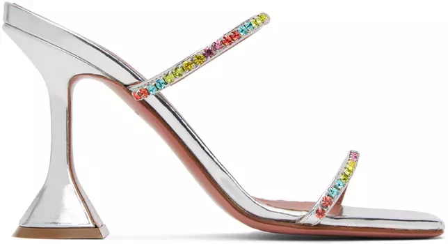 Серебристые босоножки на каблуке Amina Muaddi Gilda Slipper