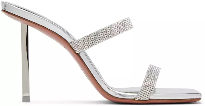 Серебристые босоножки на каблуке Amina Muaddi Rih Slipper