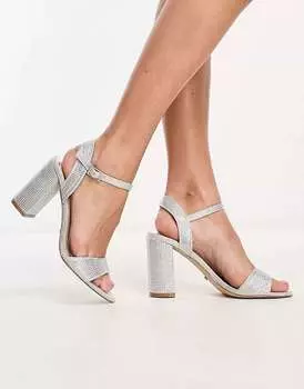 Серебристые босоножки на каблуке Office mona Diamante