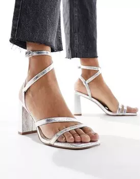 Серебристые босоножки на среднем каблуке ASOS DESIGN Hampstead
