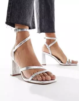 Серебристые босоножки на среднем каблуке ASOS Hampstead