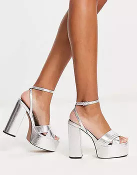 Серебристые босоножки на высоком каблуке на платформе ASOS DESIGN Nocturnal