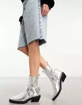 Серебристые ботинки в стиле вестерн ASOS Agent