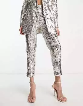 Серебристые брюки-сигареты с пайетками ASOS