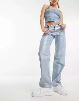 Серебристые джинсы с эффектом металлик Pull&Bear